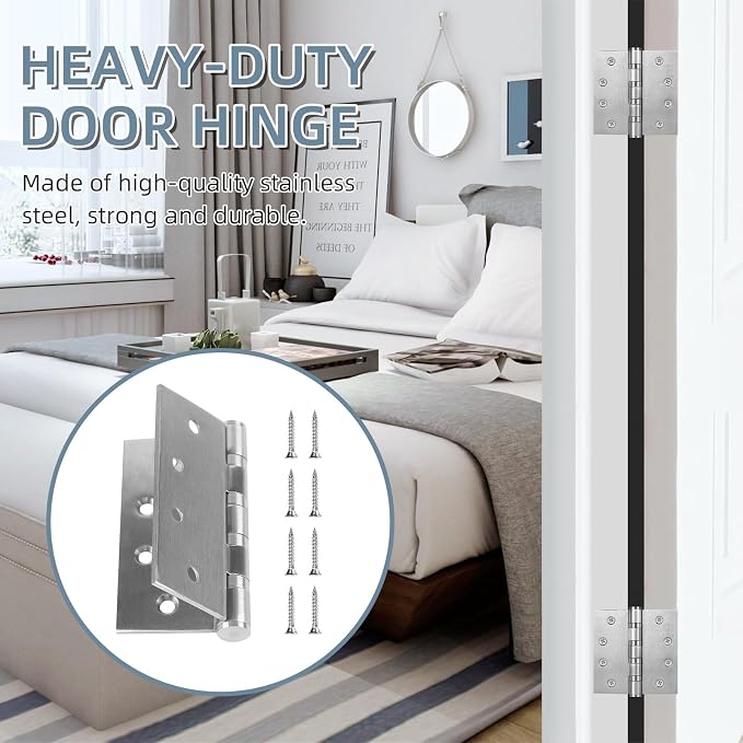 6 Pack Stainless Steel 4'' Door Hinges, 4in x 4in Heavy-Duty Ball Bearing Door - Image 2