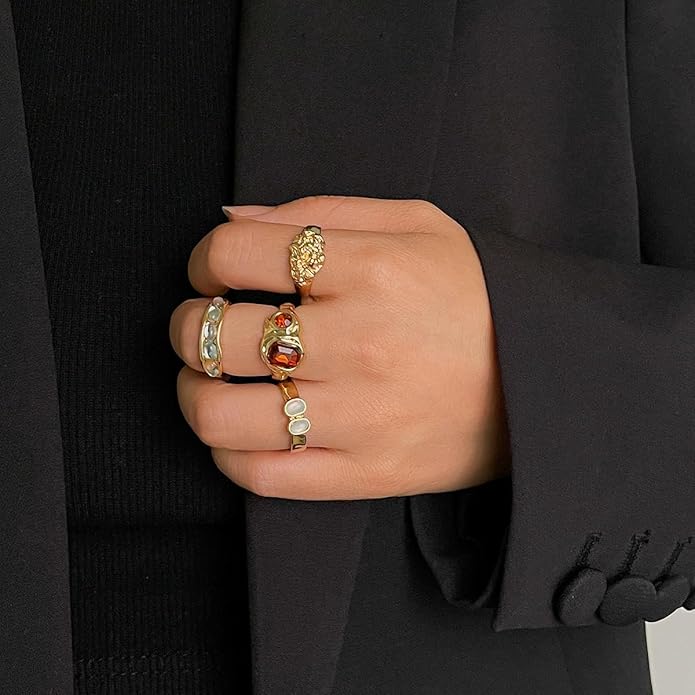 Sora Tuki Rings for Women Chunky Rings Set Adjustable Stackable Ring for Women Bold Thick Statement Ring Trendy Chunky Jewelry