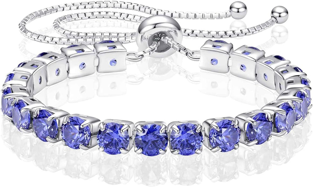 SUNFEEL Birthstone Bracelet Jewelry for Women Sterling Silver with Gold Plated Tennis Bracelet Classic Bolo Adjustable Chain Anniversary Birthday Gifts for Women Mom Wife Her
