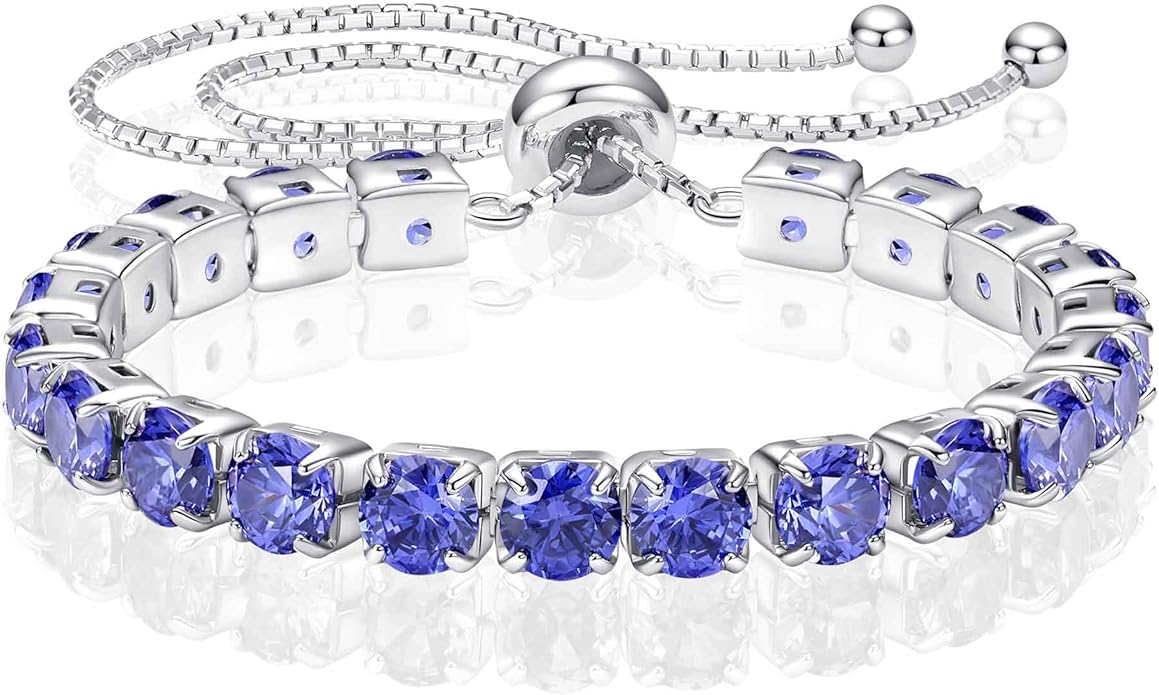 SUNFEEL Birthstone Bracelet Jewelry for Women Sterling Silver with Gold Plated Tennis Bracelet Classic Bolo Adjustable Chain Anniversary Birthday Gifts for Women Mom Wife Her