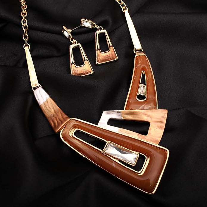 SFE Irregular Enamel Triangle Shape shell Collar Bib Bohemian Boho Statement Necklace Earrings Fashion Costume Jewelry Set for Women
