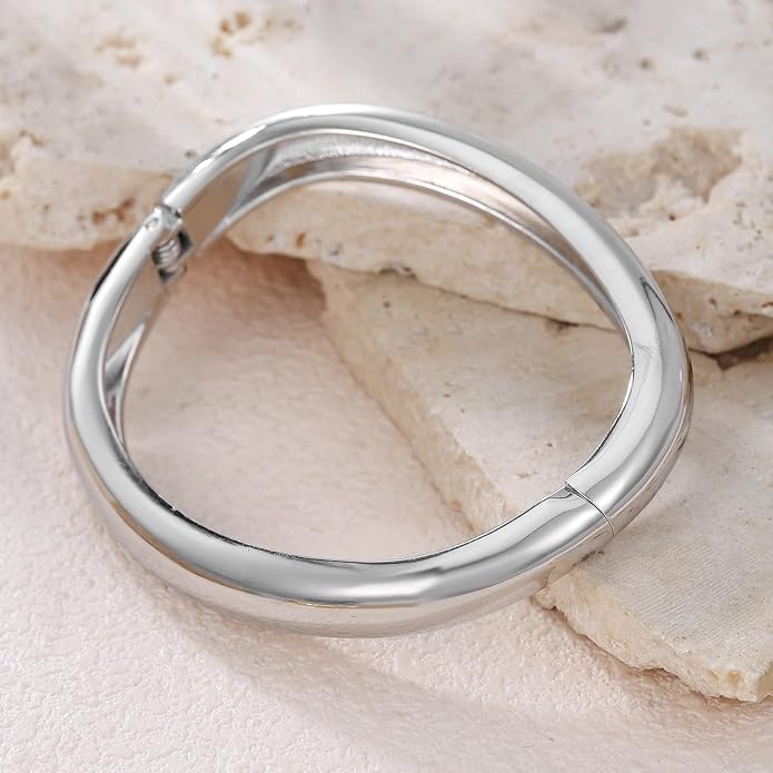 Chunky Gold/Silver Gold Cuff Bangle Bracelets for Women Trendy Hinged Cuff Open Wide Chunky Gold Bracelet Minimalist Bangle Jewelry Gift