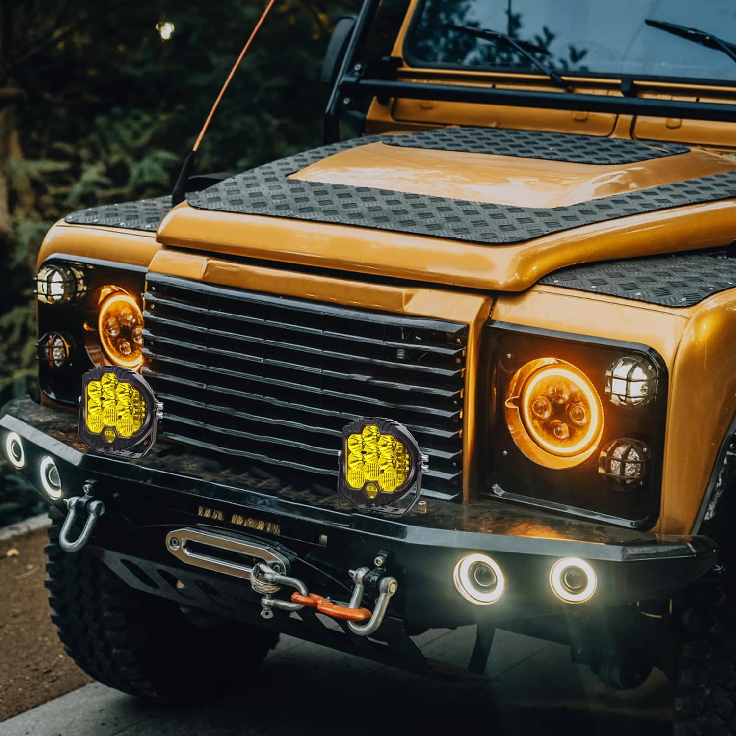 LIGBT 7 Inch Pair Amber Round LED Offroad Lights 90W Amber Yellow Off Road Light Fog Lights Driving lightsWaterproof Light Pods for Pickup Trucks 4x4 SUV ATV UTV