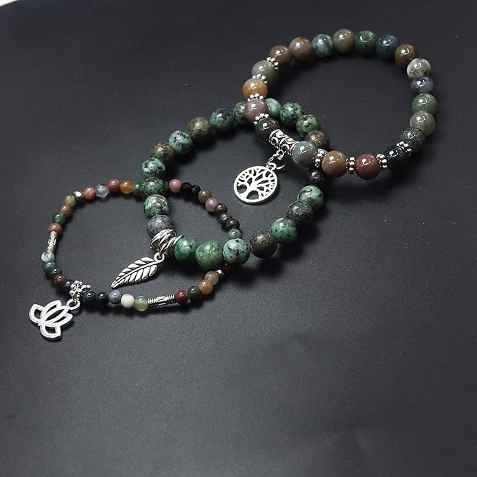 UEUC Tree of Life Yoga Healing Stone Bracelets,Multilayer Lotus Chakra Stone Reiki Bracelet Sets,Anxiety Crystal Natural Stone,for Women Stress Relief