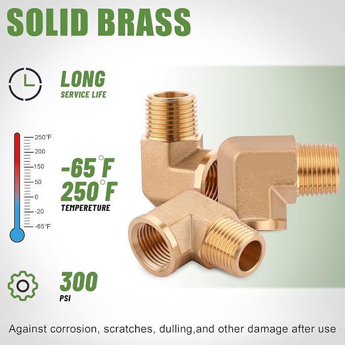 5Pcs Brass Pipe Fittings 90 Degree Street Elbow, 1/4" x 1/4" | 1/4 Inch NPT - Image 3