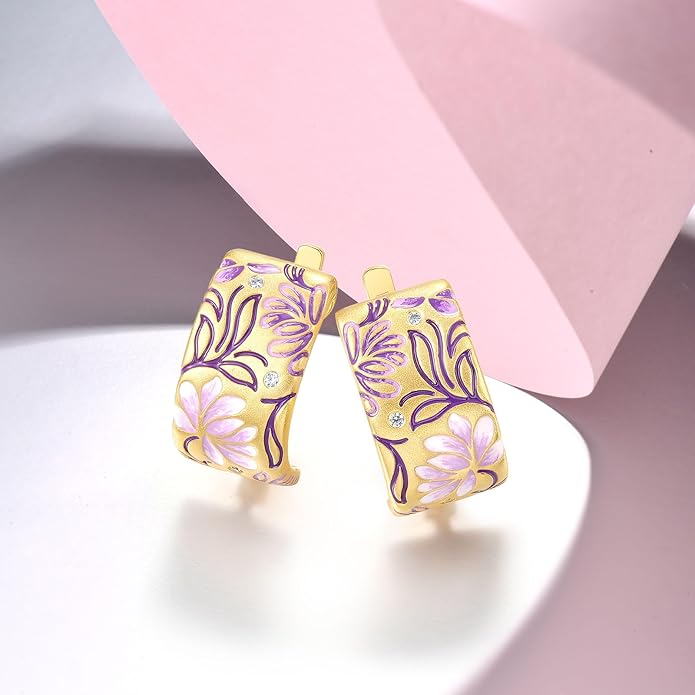 Santuzza 925 Sterling Silver Enamel Pattern Dangle Earrings