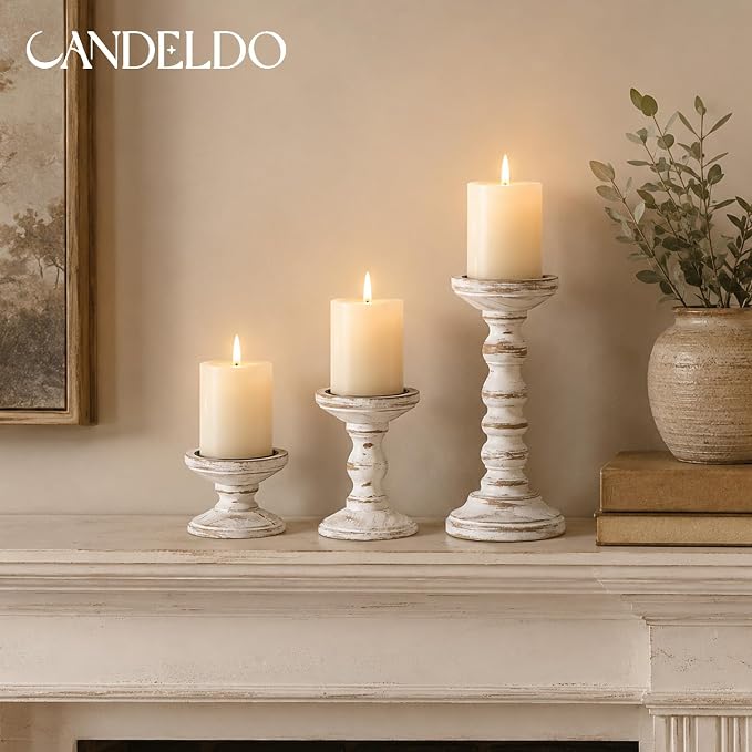 Wood Candle Holder for Pillar, Table Centerpiece, Tall Shabby Chic Decor - Image 6