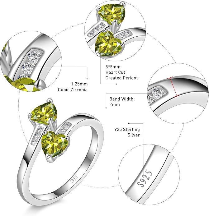 1CT Adjustable Women Heart Ring 925 Sterling Silver Birthstone Rings for Women Promise Ring for her Simulated Gemstone Statement Stackable Band Width 2mm Open Size 5~9