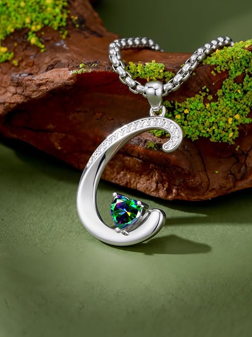 Valentines Day Gifts for Women Alphabet A to Z Initial Birthstone Pendant Necklaces for Women - 18k White Gold Plated Personalized Name Jewelry Valentine Mothers Day Birthday Gifts for Women Her Girlfriend