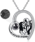 LILALO Nightmare Necklace Sterling Silver Abalone Shell Crystal Jack and Sally Necklace Jack Skellington Skull Jewelry Skull Necklaces for Women