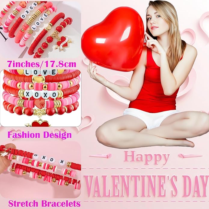 Friendship Beaded Bracelets for Women, Stackable Colorful Surfer Boho Clay Bead Stretch Bracelets