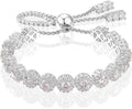 Moissanite Halo Bracelet 4.9CT-8.0CT Lab Grown Moissanite Bracelet for Women 18K White Gold Plated S925 Sterling Silver Adjustable Tennis Bracelet 5MM/7.5MM Iced Out Bracelets Cluster Jewelry