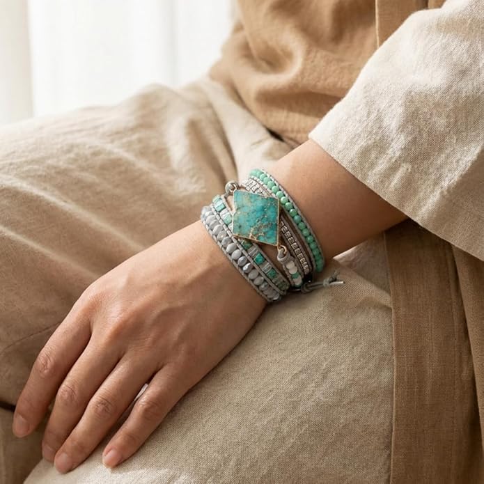 YGLINE Boho Handmade Wrap Leather Tube Crystal Stone Bracelet for Women