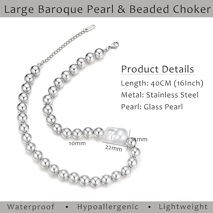 Natural Freshwater Baroque Pearl Necklace 14K Gold Plated Dainty Choker Necklace for Women Girls Snake Chain/Cuban Link/Paperclip/Ball Beaded Chain/Tennis Chain Fashion Jewelry for Gift