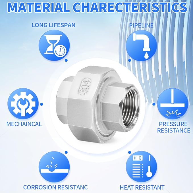 ChillWaves 304 Stainless Steel Cast Pipe Fitting, Union，1/4" NPT Female Thread - Image 6