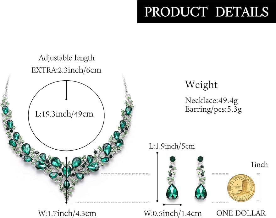BriLove Women's Wedding Bridal Austrian Crystal Teardrop Cluster Statement Necklace Dangle Earrings Jewelry Set