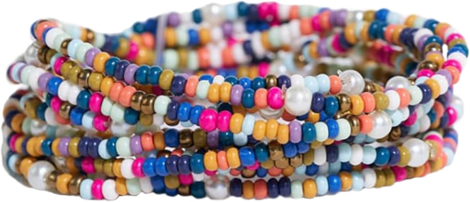 INK + ALLOY 10-Strand Stacking Beaded Bracelets for Women – Mixed Patterns Bracelet Stack - Adjustable Stretch Fit - Handmade Boho Bracelets for Women - Perfect for Any Occasion