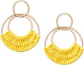 Raffia Hoop Earrings for Women Fun Boho Summer Beach Earrings Lightweight Handmade Straw Wicker Rattan Dangle Earrings Statement Geometric Round Drop Earrings