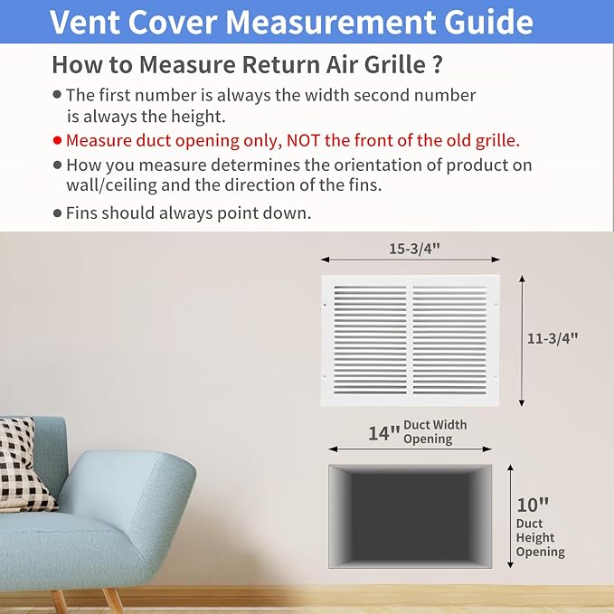 Howeall 14"W x 10"H Steel Return Air Grille, Air Return Vent Cover - Image 5