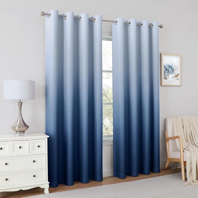 HOMEIDEAS Navy Blue Ombre 100% Blackout 52W x 63L 2 Panels | Gradient, Room - Image 5