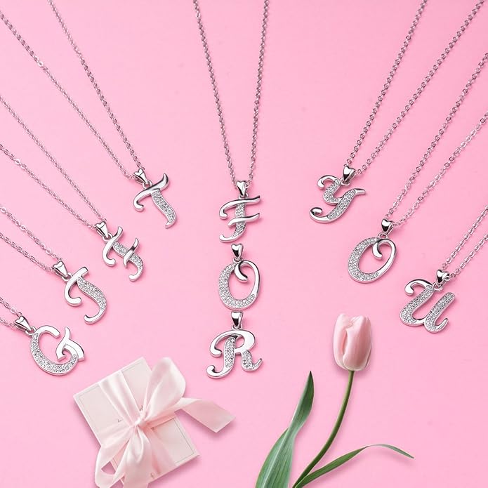 AEONSLOVE 925 Sterling Silver Initial Necklaces for Women, 26 Letters Pendants Necklace Gift for Mother, Daughter, Wife, 18 Inch Chain