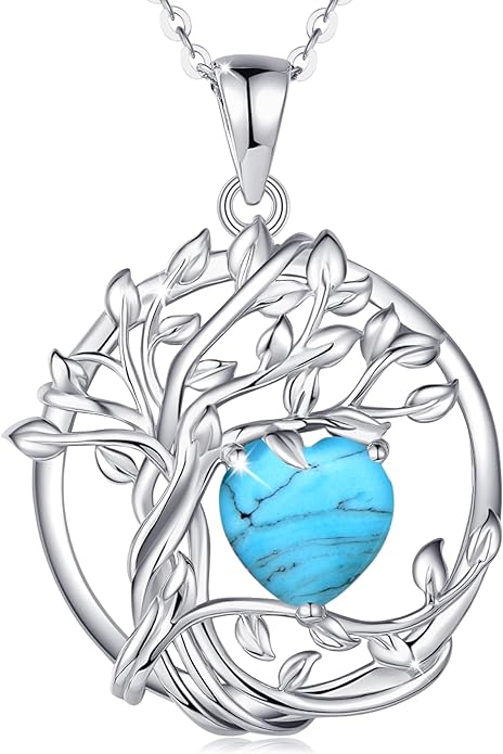 FANCIME Tree of life Birthstone necklace Sterling Silver Pendant Birthstone Necklace Gemstone Anniversary Birthday Jewelry Christmas Gifts for Mom Her Wife