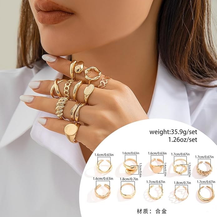 Sora Tuki Rings for Women Chunky Rings Set Adjustable Stackable Ring for Women Bold Thick Statement Ring Trendy Chunky Jewelry