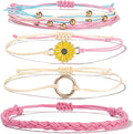 FANCY SHINY Sunflower String Bracelet Boho Braided Rope Wrap Bracelets Cute Summer Beach Surfer Jewelry for Women