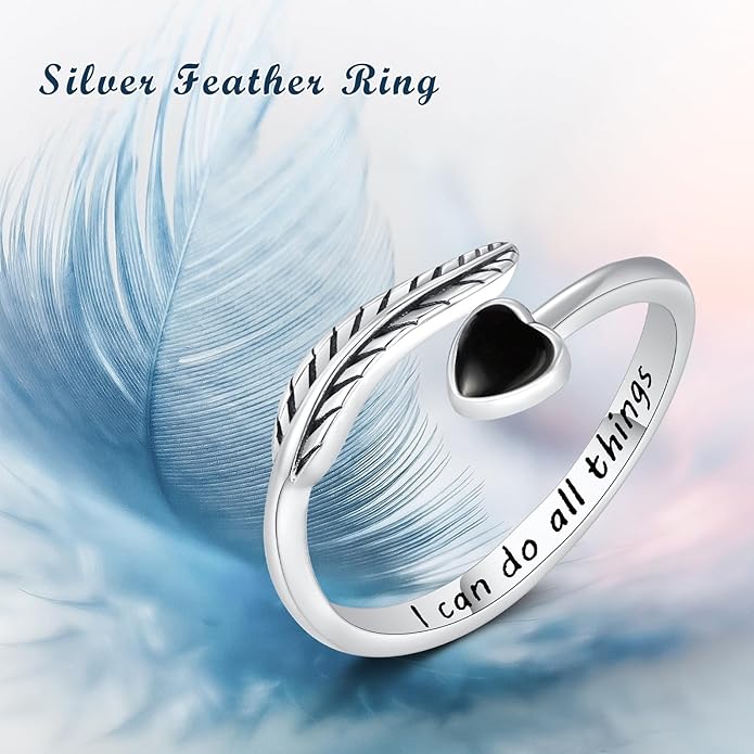 Turquoise/Moss Agate/Moonstone/Black Onyx/Lapis Lazuli/Labradorite/Tiger Eye Feather Ring 925 Sterling Silver Adjustable Ring Western Thumb Rings Vintage Jewelry Gifts for Women