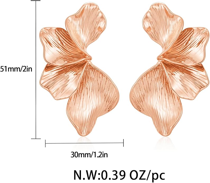 Chunky Gold Statement Earrings For Women Gold Plated Sectored Flower Leaf Shell Angel Wing Earrings Trendy Boho Jewelry For Women Large Stud Earrings Hypoallergenic Earrings