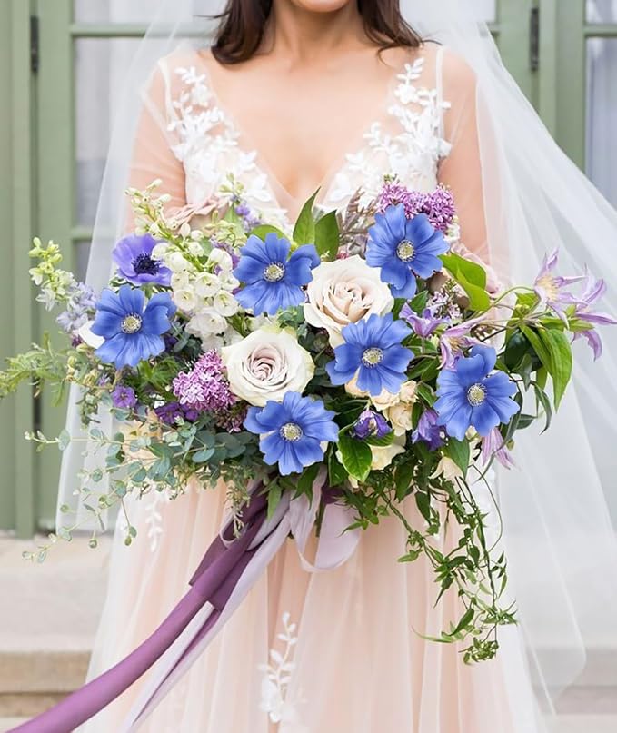 6PCS Blue Silk Cosmos Flowers 24'' Wild Flowers Artificial Fake Flowers - Image 8