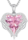 CDE Valentines Day Gifts for Women Angel Wings Necklace for Women with Birthstone, Love Heart Silver Tone/Gold Tone Pendant, Ideal Anniversary or Birthday Jewelry Gifts for Wife Girlfriend Her