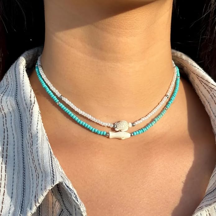 Women's Shell Starfish Boho Layered Beaded Necklace Choker for Summer Beach Vacation Gifts for Birthday/Anniversary/Christmas