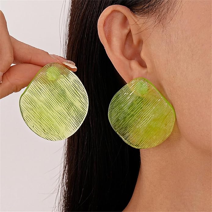 Color Resin Acrylic Earrings,Vintage Candy Color Big Round Studs Earring Chunky Exaggerated Geometric Drop Earring Statement Beach Vacation Jewelry
