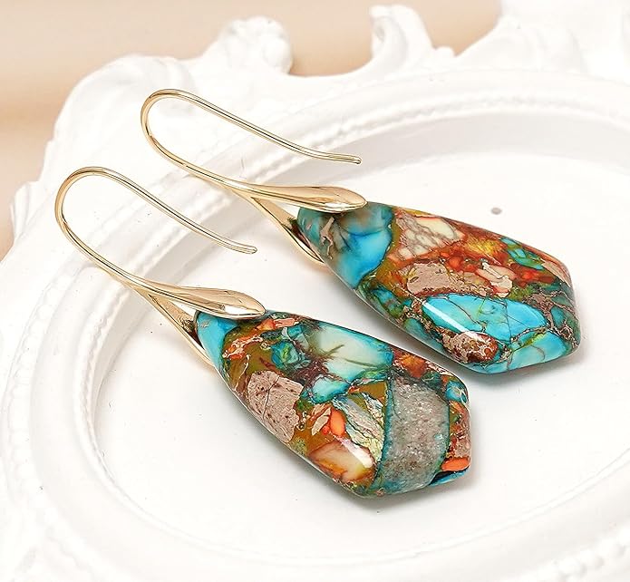 Natural Stone Earrings Multishape Dangle Drop Earrings Boho Stone Earring for Women