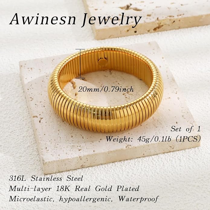 18K Gold Plated Bracelets for Women Gold Bangles for Women Chunky Bangle Bracelets for Women Bracelets Stack Tarnish Free Bangle Set of 3 for Women Accessories for Her Gifts