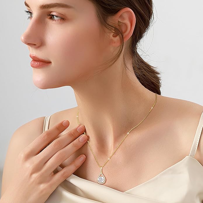 Moissanite Necklace Gift for Women, 925 Sterling Silver 18K White/Yellow Gold Plated 0.5-6.0CT Moissanite Pendant for Her, Anniversary Day, Birthday, Wedding - to My Wife, Mom