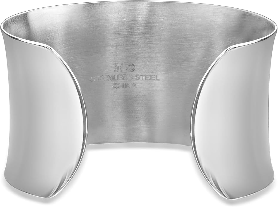 Lavari Jewelers 7 Inches Long Wide Open Cuff Bangle Bracelet for Women I 2.5 Inches in Diameter and 1.5 Inches in Height I Ion Plated Stainless Steel or Satin Finish Bangle for Her I Wide Bracelet