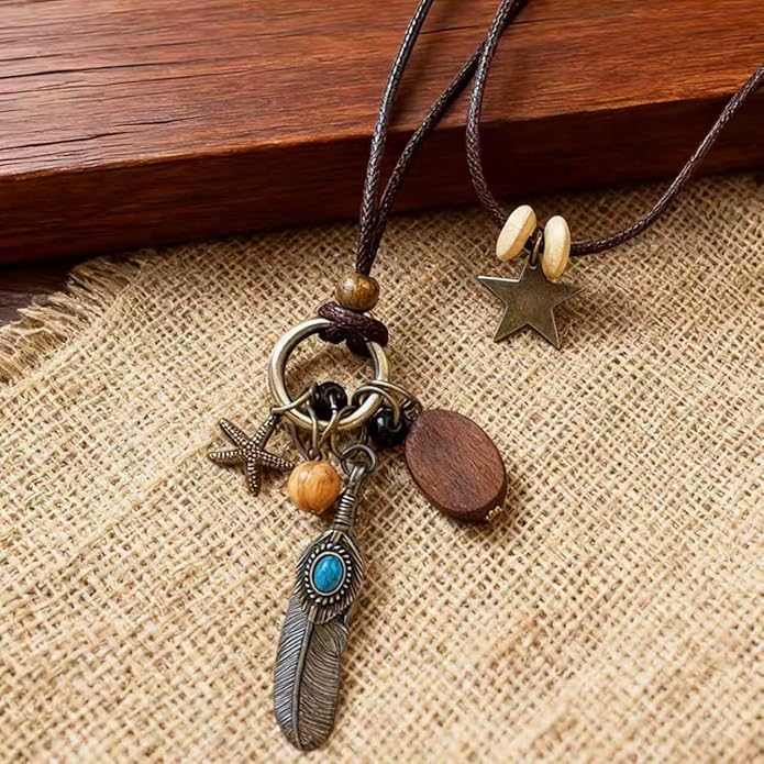 Boho Necklaces for Women, Vintage Pendant Necklaces Two Layers of Wear Choker, Adjustable Trendy Necklace Hippie Handmade Fashion Jewelry Accessories, Birthday Gifts