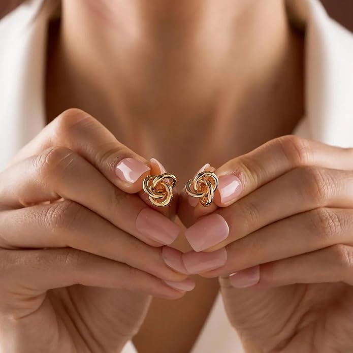 Gold Knot Earrings for Women Trendy Stud Earrings Chunky Statement Drop Dangle Earrings Lightweight Hypoallergenic Jewelry Women Christmas Gifts