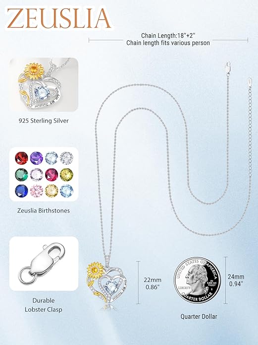 Valentine's Day Gifts for Wife 925 Sterling Silver Double Birthstone Pendant Necklaces I Love You for Always and Forever Necklace Anniversary Birthday Gifts for Wife Girlfriend Mom Her