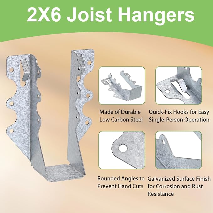 35 PCS 2x6 Steel Joist Hangers, 20 Gauge Galvanized Brackets - Image 8