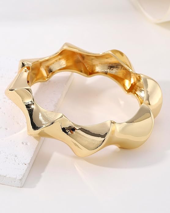 Bangle Bracelets for Women | 14K Gold Plated Trendy Wide Bracelets | Hinged Arm Cuff Bangles Chunky Bracelet for Women