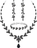 Wedding Jewelry Sets for Bride Bridesmaid Bridal Jewelry Set for Women Wedding Crystal Necklace Earrings Bracelet Set for Party Prom Jewelry