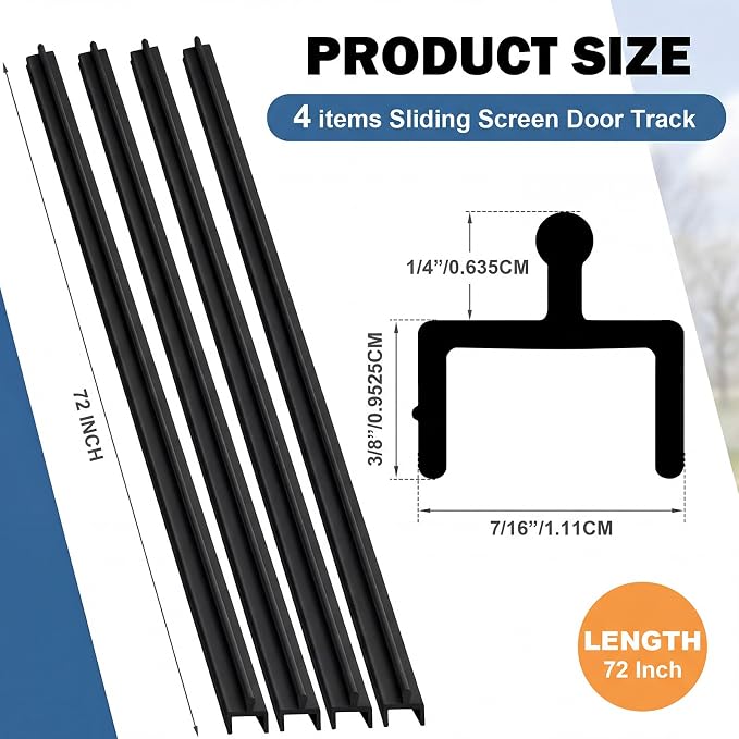 CroBlissful 4 Pcs Sliding Screen Door Track Bottom Replacement 72 Inch Black - Image 2