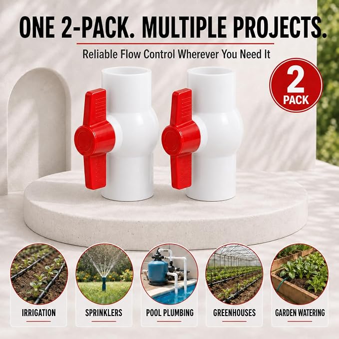 1 Inch PVC Ball Valve, 2 Pack | Fits 1.315" OD PVC Pipe, 150 PSI Socket x - Image 7