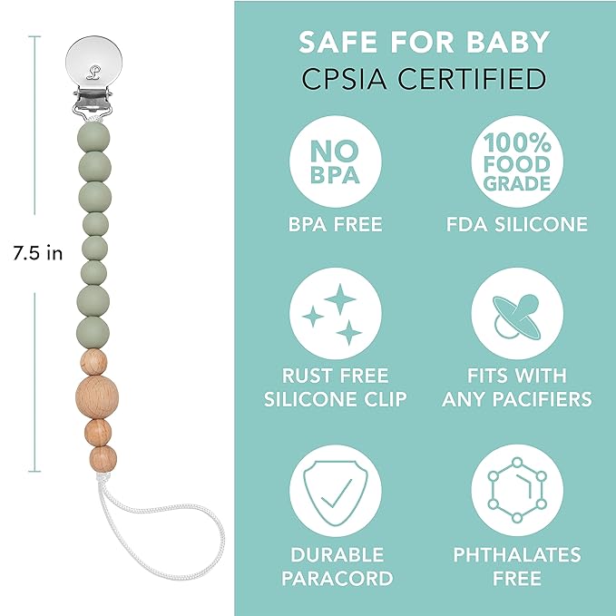 Colour Block Pacifier Clip – Food-Grade Silicone Soother Holder & Teether Strap – Secure, Non-Toxic Binky Clip for Babies – Durable, Stylish, and Easy to Clean – Unisex Baby Accessory - Pink Quartz