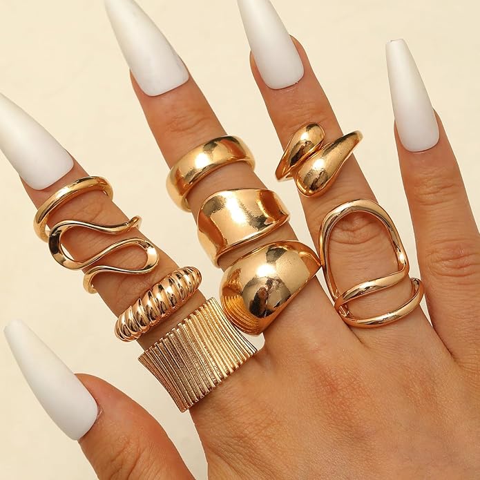 Chunky Gold Rings for Women Rhinestone Stackable Knuckle Ring Set Open Adjustable Statement Ring Set Dainty Crown Cross Midi Rings Fashion Jewelry Gift for Women