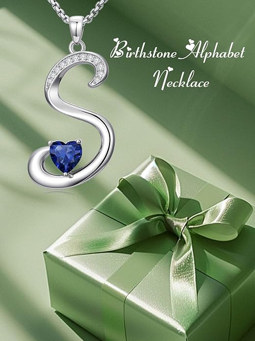 Valentines Day Gifts for Women Alphabet A to Z Initial Birthstone Pendant Necklaces for Women - 18k White Gold Plated Personalized Name Jewelry Valentine Mothers Day Birthday Gifts for Women Her Girlfriend