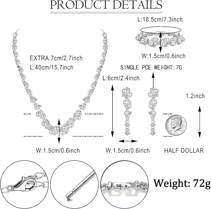 EVER FAITH Simulated Pearl Crystal Bridal Necklace Earrings Bracelet Set Clear